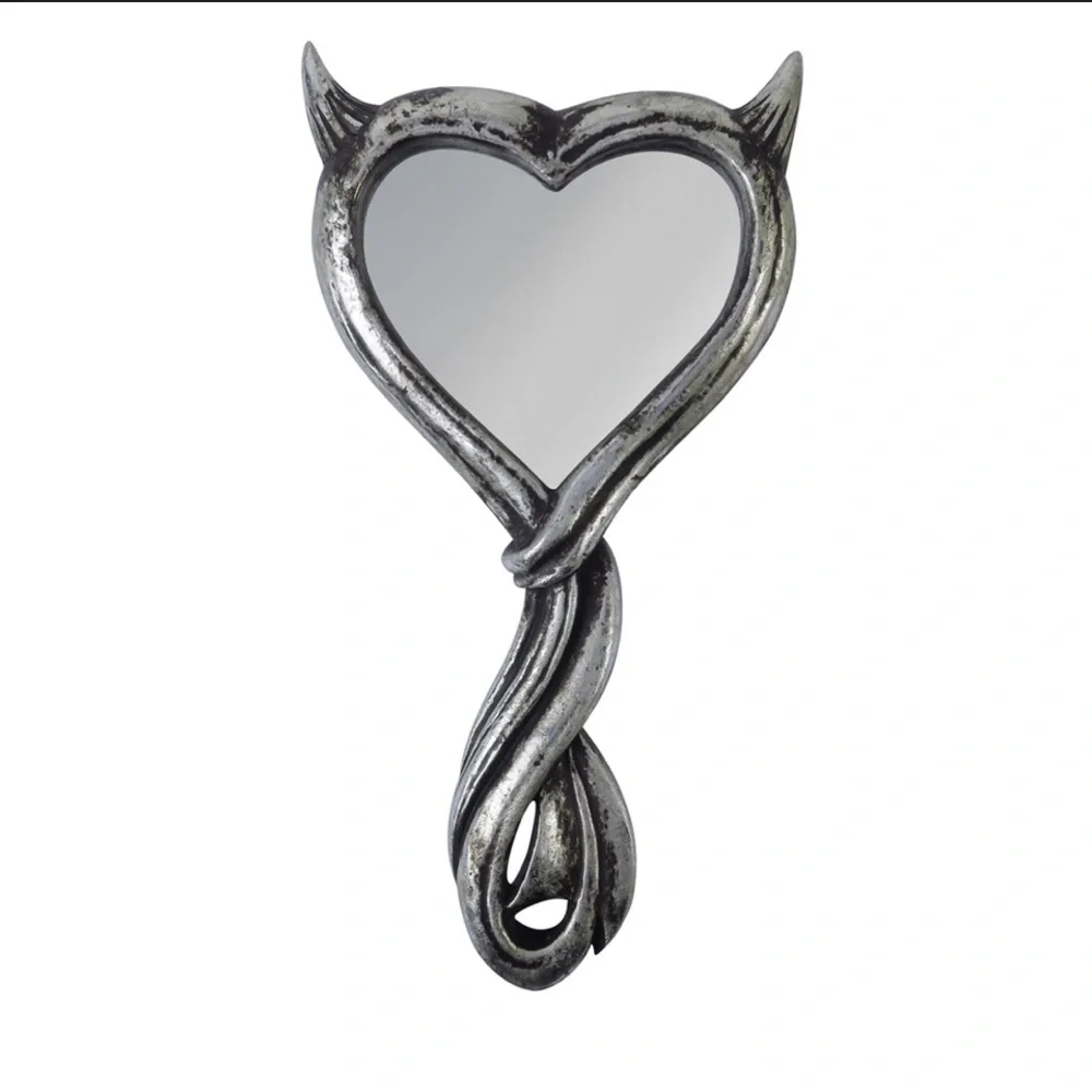 DISCONTINUED!!! Alchemy Gothic Devil Head Heart Handheld Mirror NWT